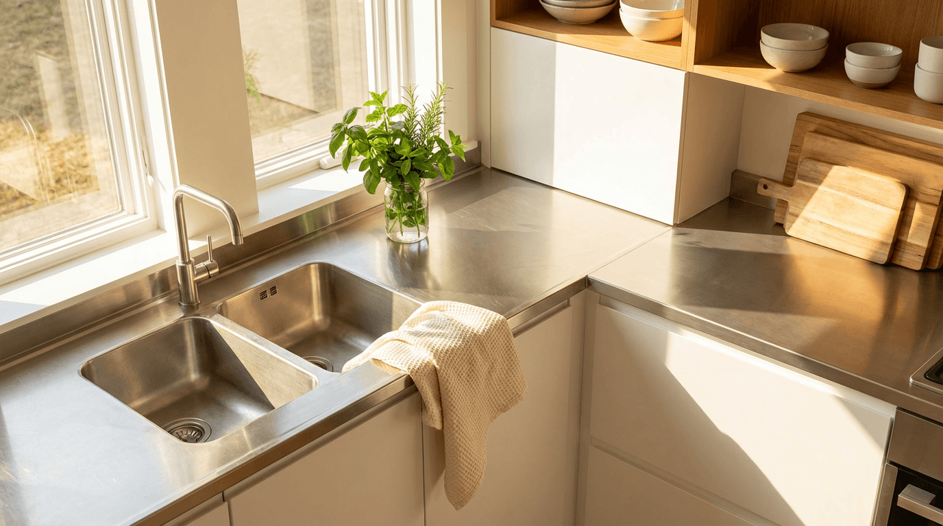 Clean kitchen counter with eco-friendly cleaning supplies