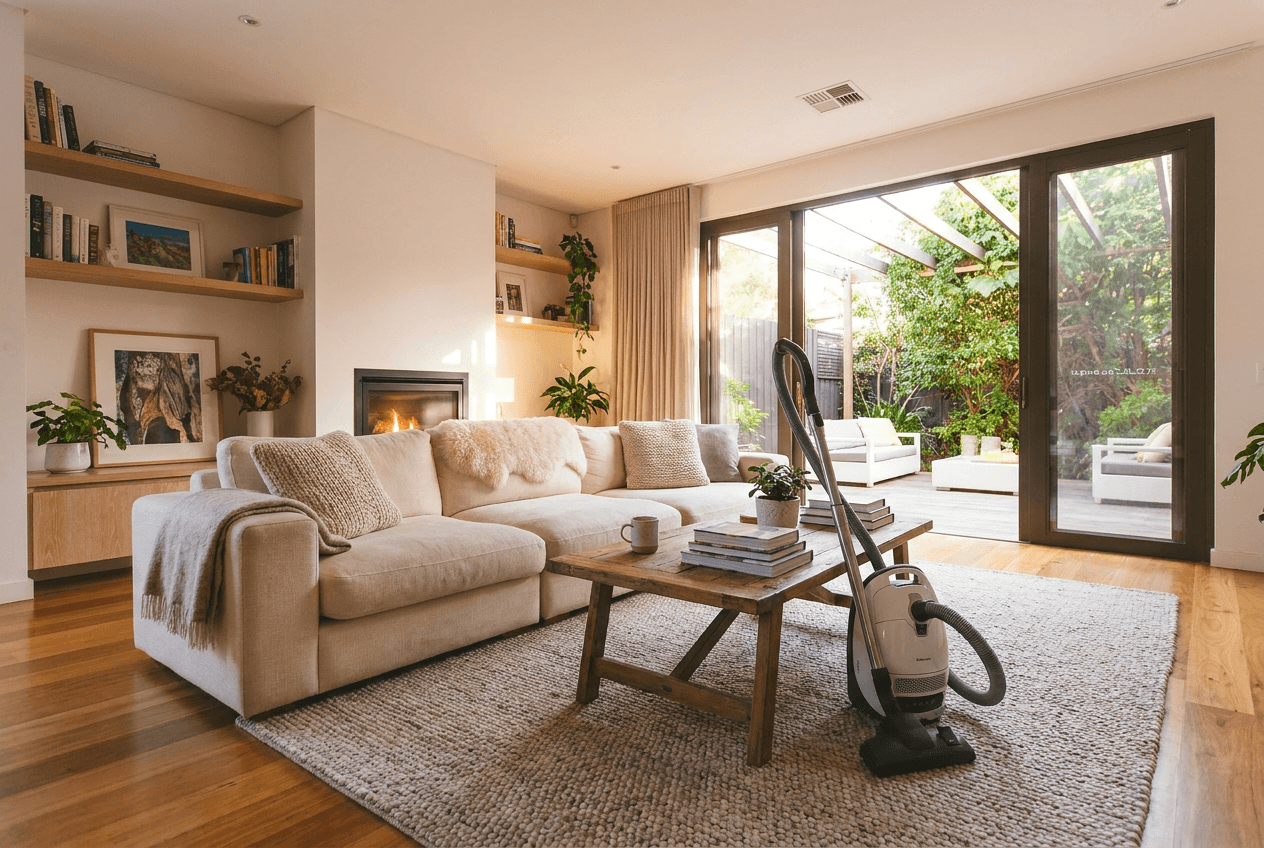 Tidy living room with vacuumed carpet